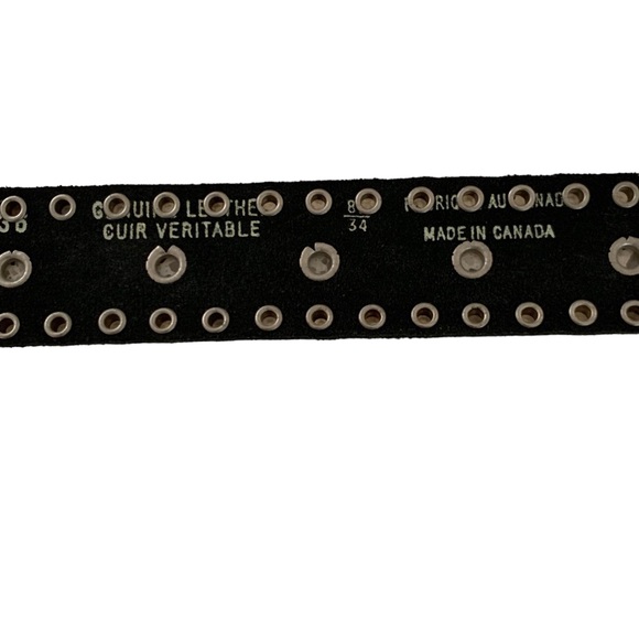 Black and Silver Metal Studded Genuine Leather Streetwear Belt Made in Canada - Picture 8 of 13